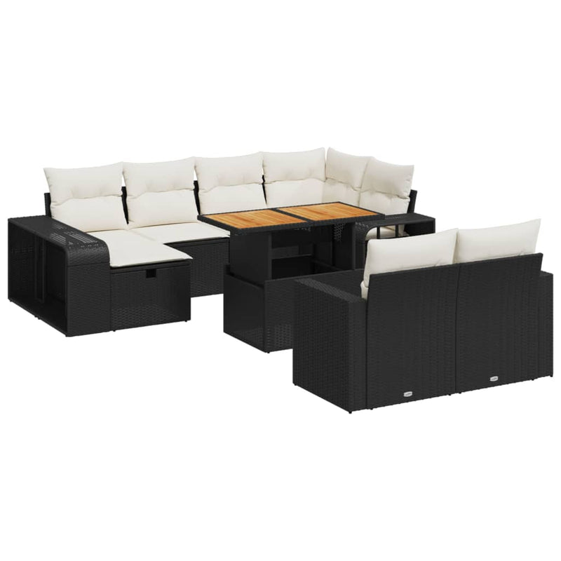 vidaXL 11 Piece Garden Sofa Set with Cushions Black Poly Rattan