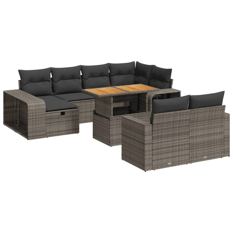 11 Piece Garden Sofa Set with Cushions Grey Poly Rattan