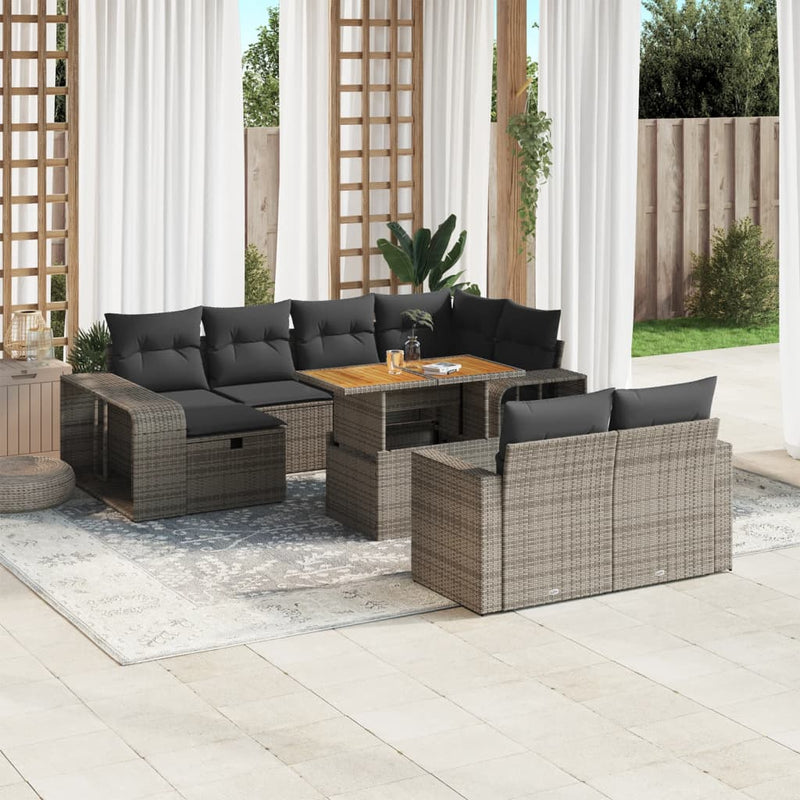 vidaXL 11 Piece Garden Sofa Set with Cushions Grey Poly Rattan