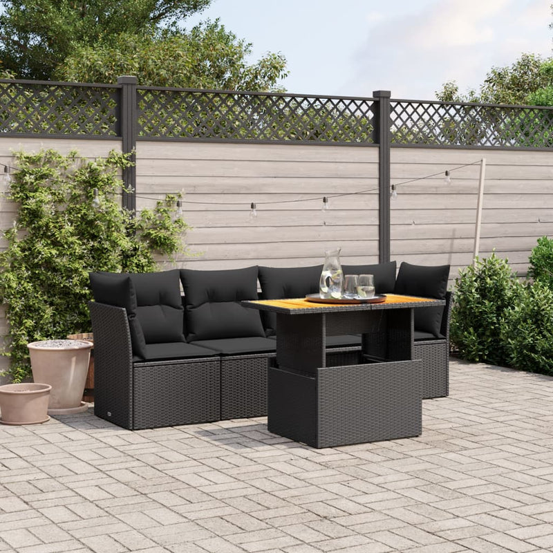 vidaXL 5 Piece Garden Sofa Set with Cushions Black Poly Rattan