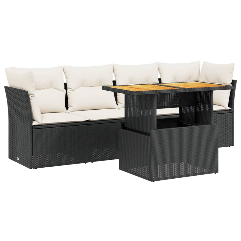 vidaXL 5 Piece Garden Sofa Set with Cushions Black Poly Rattan