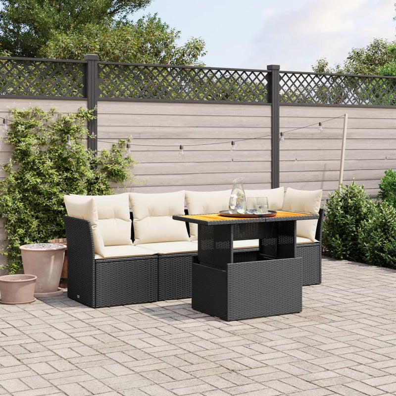 vidaXL 5 Piece Garden Sofa Set with Cushions Black Poly Rattan