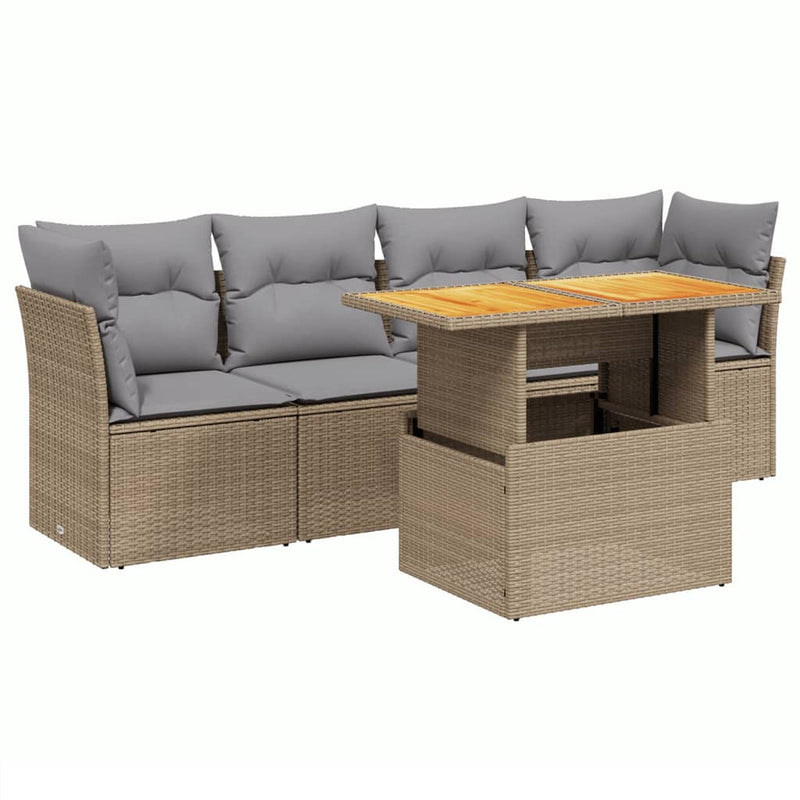 vidaXL 5 Piece Garden Sofa Set with Cushions Beige Poly Rattan