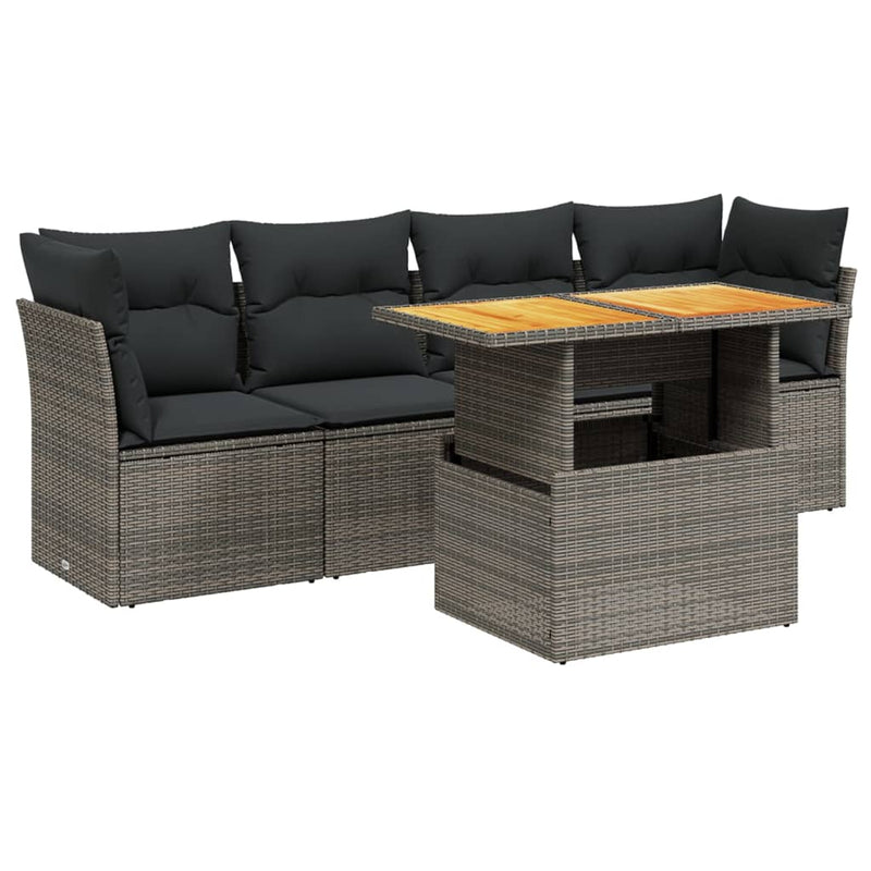 vidaXL 5 Piece Garden Sofa Set with Cushions Grey Poly Rattan