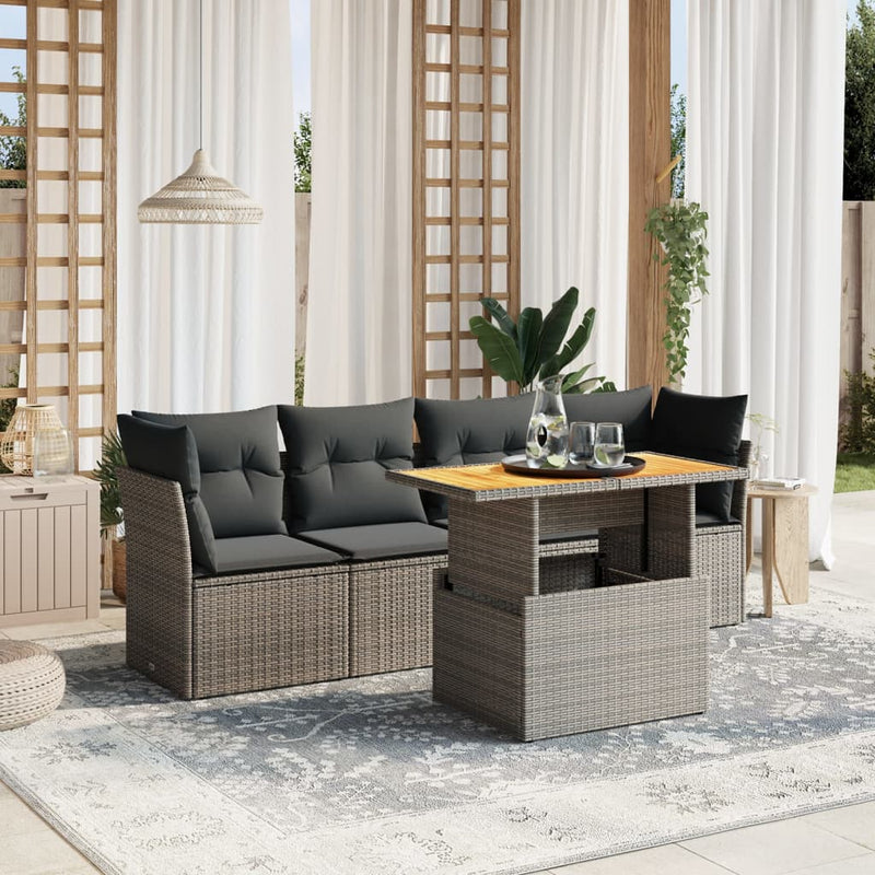 vidaXL 5 Piece Garden Sofa Set with Cushions Grey Poly Rattan