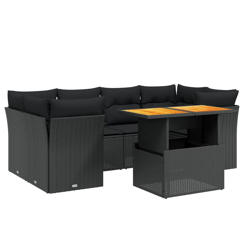 vidaXL 7 Piece Garden Sofa Set with Cushions Black Poly Rattan
