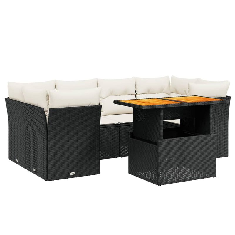 vidaXL 7 Piece Garden Sofa Set with Cushions Black Poly Rattan
