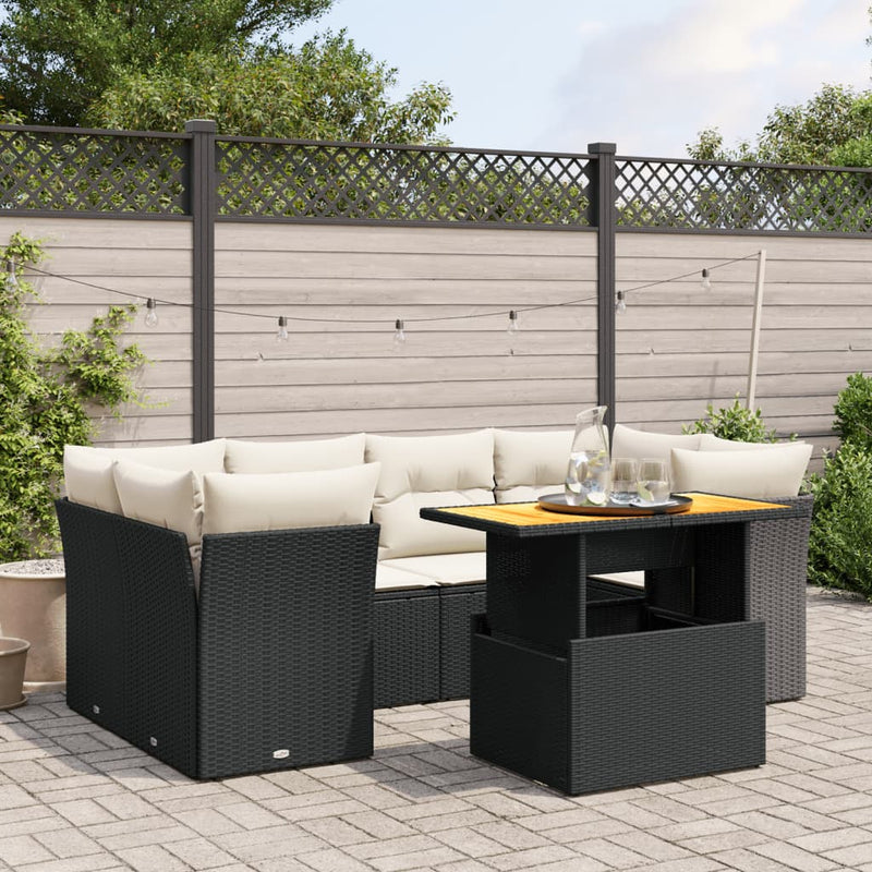 vidaXL 7 Piece Garden Sofa Set with Cushions Black Poly Rattan