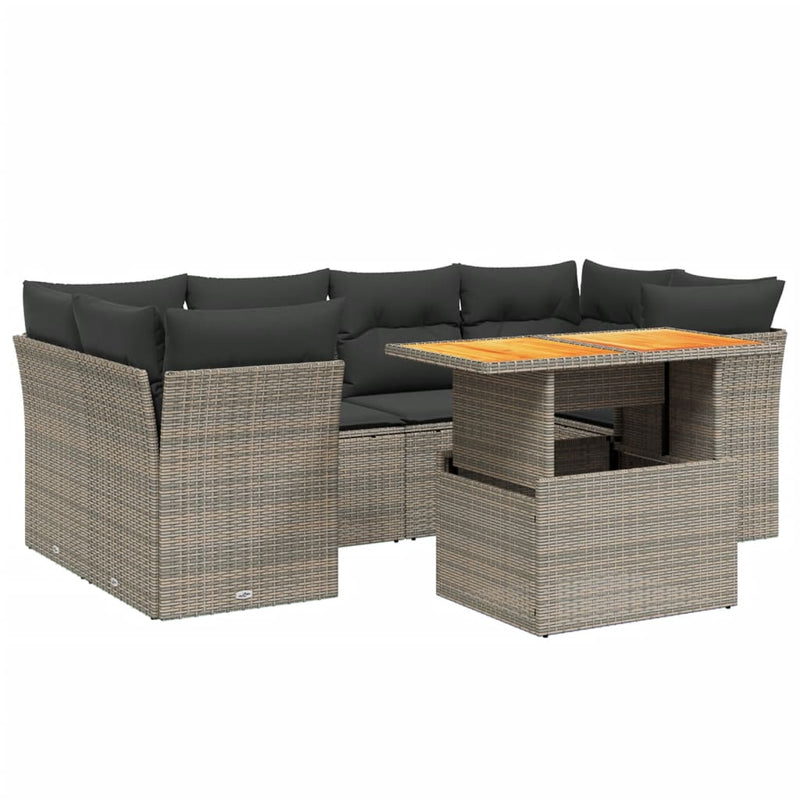 vidaXL 7 Piece Garden Sofa Set with Cushions Grey Poly Rattan