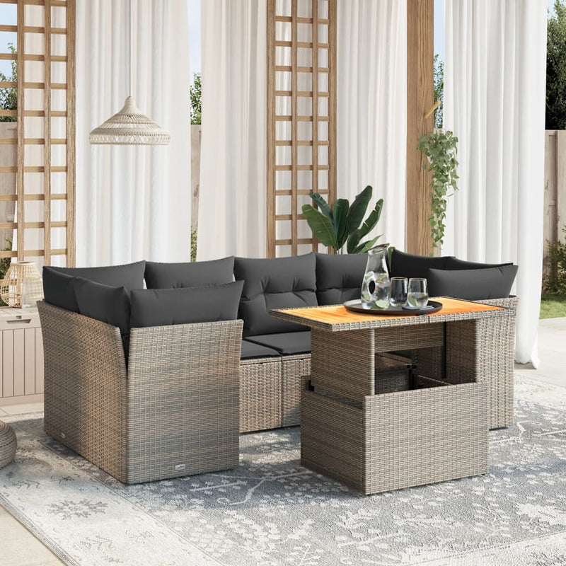 vidaXL 7 Piece Garden Sofa Set with Cushions Grey Poly Rattan