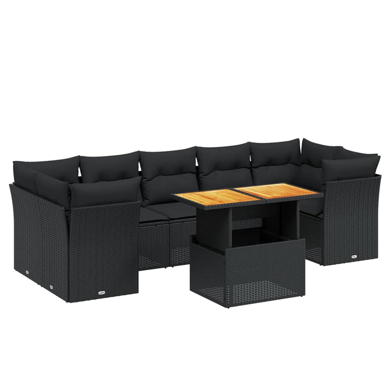 vidaXL 8 Piece Garden Sofa Set with Cushions Black Poly Rattan