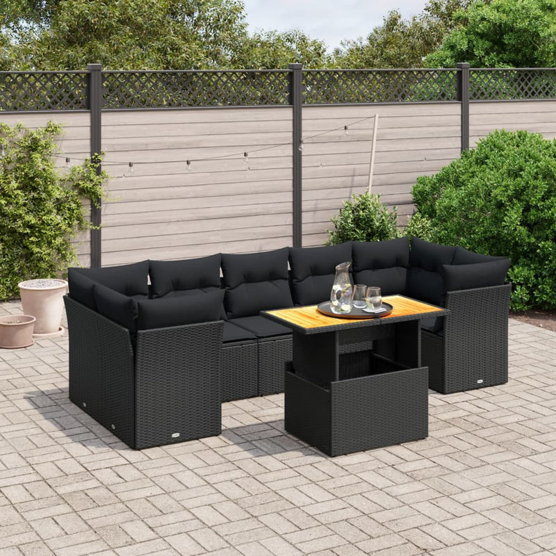 vidaXL 8 Piece Garden Sofa Set with Cushions Black Poly Rattan