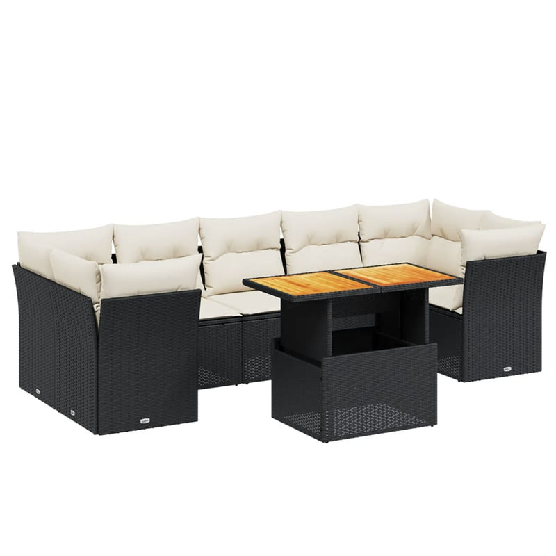 vidaXL 8 Piece Garden Sofa Set with Cushions Black Poly Rattan