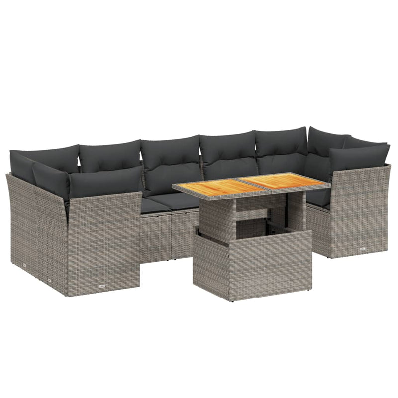vidaXL 8 Piece Garden Sofa Set with Cushions Grey Poly Rattan