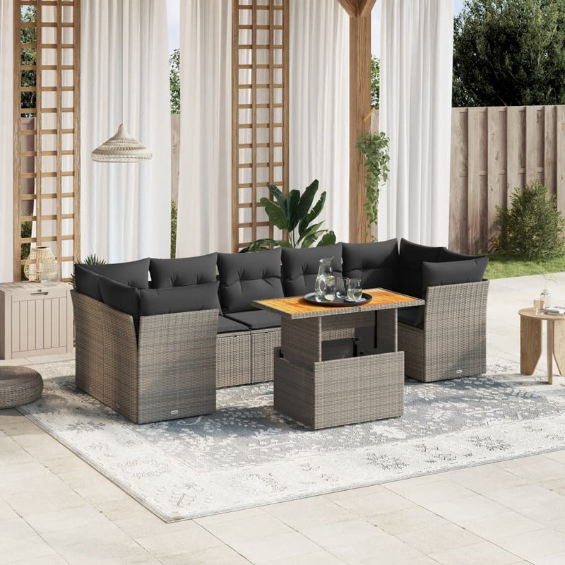 vidaXL 8 Piece Garden Sofa Set with Cushions Grey Poly Rattan