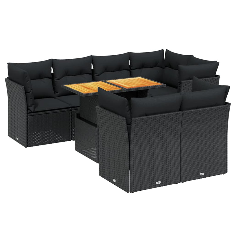 vidaXL 8 Piece Garden Sofa Set with Cushions Black Poly Rattan