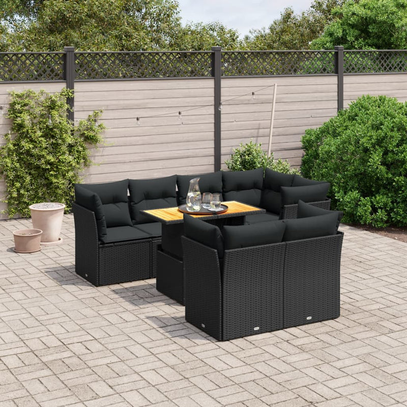 vidaXL 8 Piece Garden Sofa Set with Cushions Black Poly Rattan