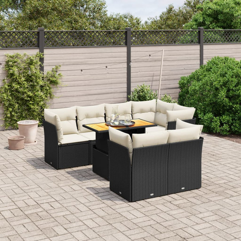 vidaXL 8 Piece Garden Sofa Set with Cushions Black Poly Rattan