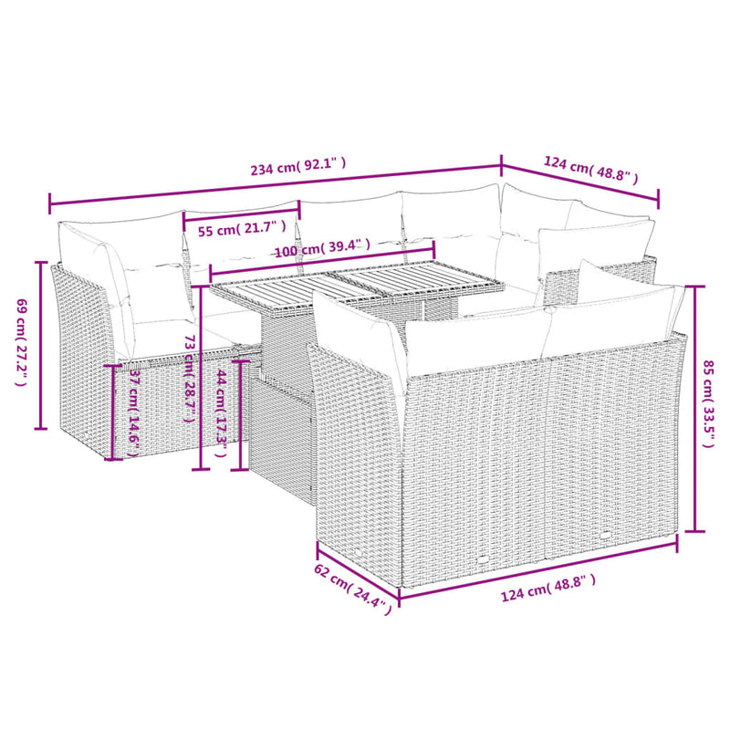 vidaXL 8 Piece Garden Sofa Set with Cushions Grey Poly Rattan