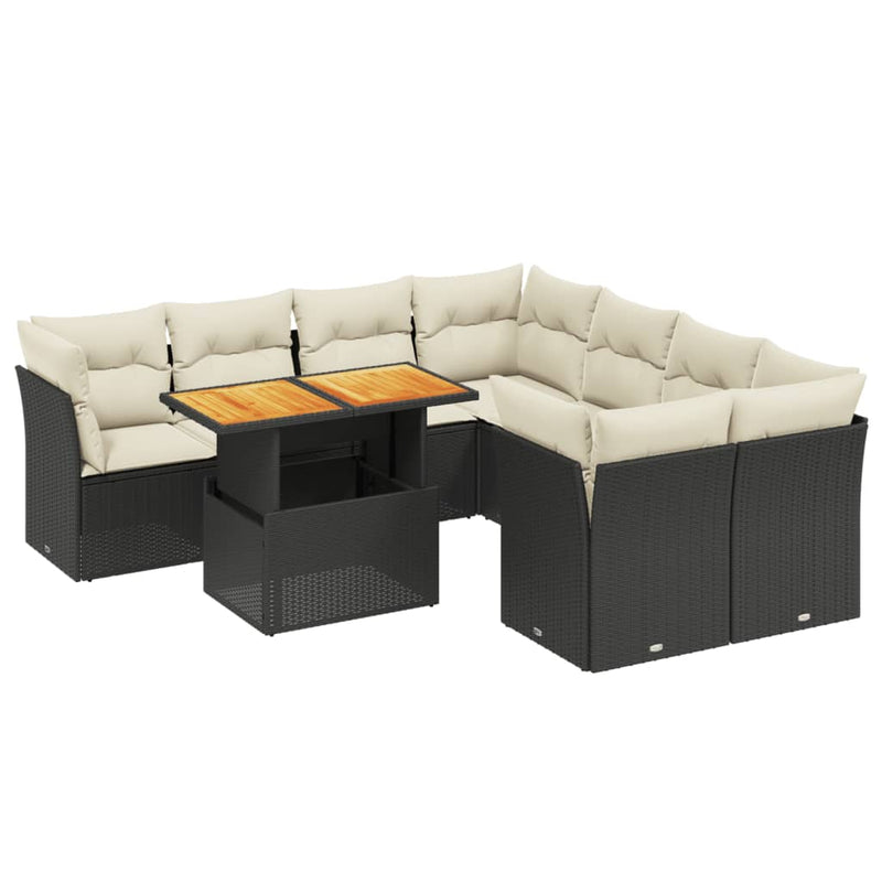 vidaXL 9 Piece Garden Sofa Set with Cushions Black Poly Rattan