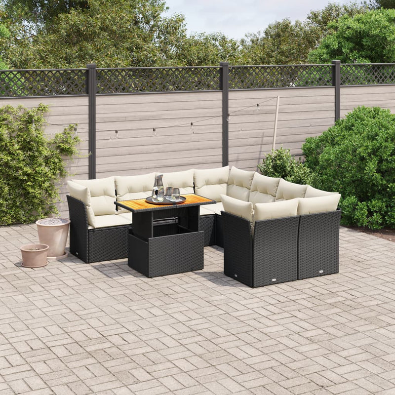 vidaXL 9 Piece Garden Sofa Set with Cushions Black Poly Rattan