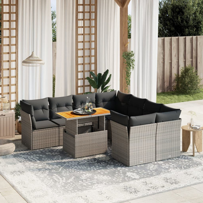 vidaXL 9 Piece Garden Sofa Set with Cushions Grey Poly Rattan