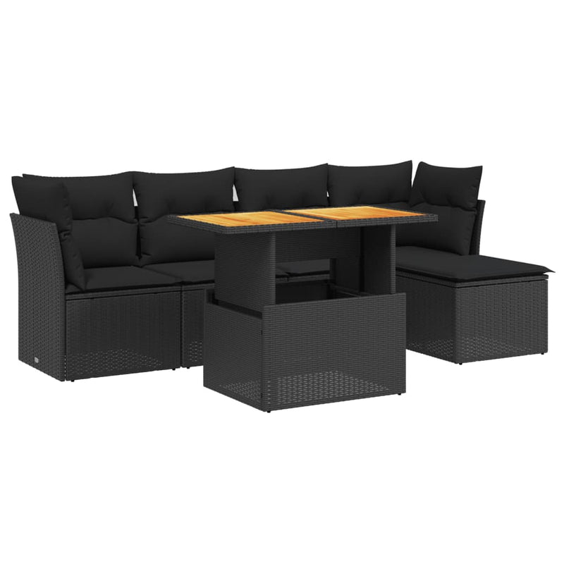 vidaXL 6 Piece Garden Sofa Set with Cushions Black Poly Rattan
