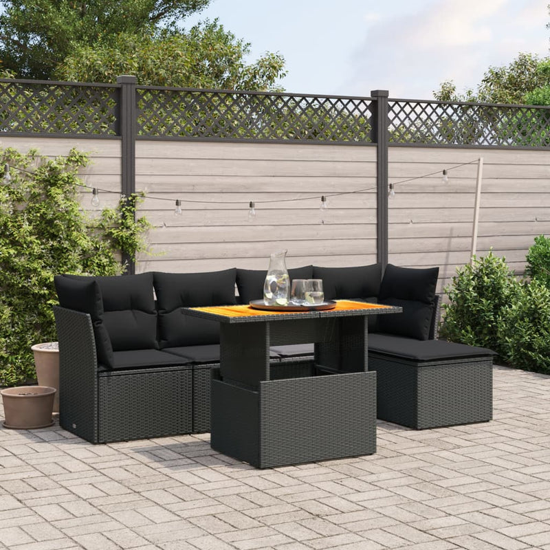 vidaXL 6 Piece Garden Sofa Set with Cushions Black Poly Rattan