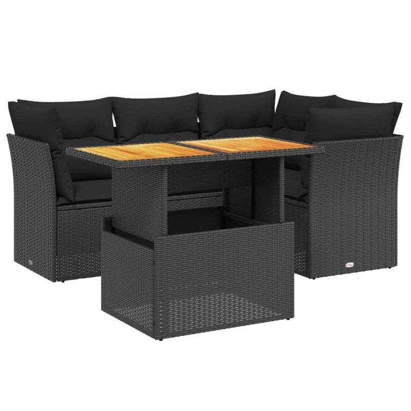 vidaXL 5 Piece Garden Sofa Set with Cushions Black Poly Rattan