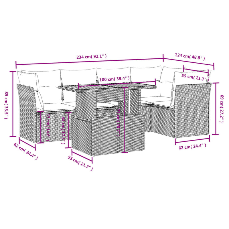 vidaXL 5 Piece Garden Sofa Set with Cushions Grey Poly Rattan