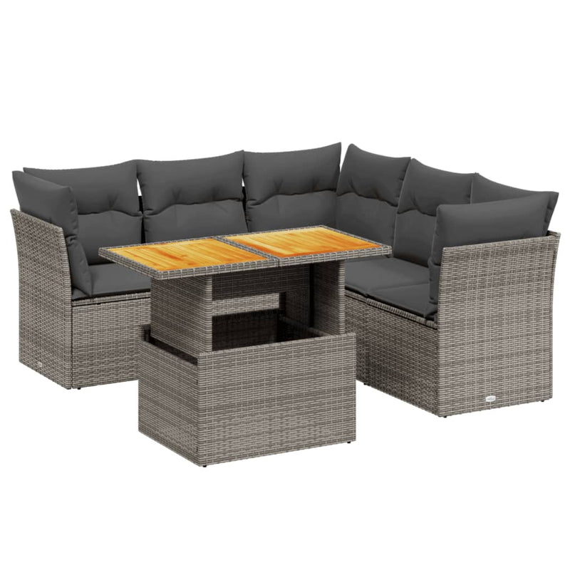 vidaXL 5 Piece Garden Sofa Set with Cushions Grey Poly Rattan