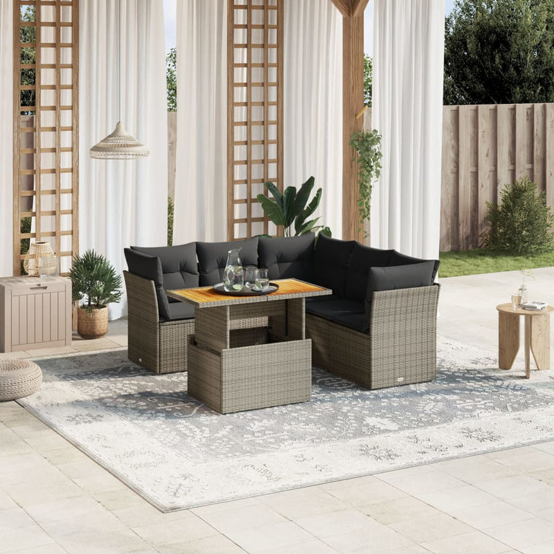 vidaXL 5 Piece Garden Sofa Set with Cushions Grey Poly Rattan