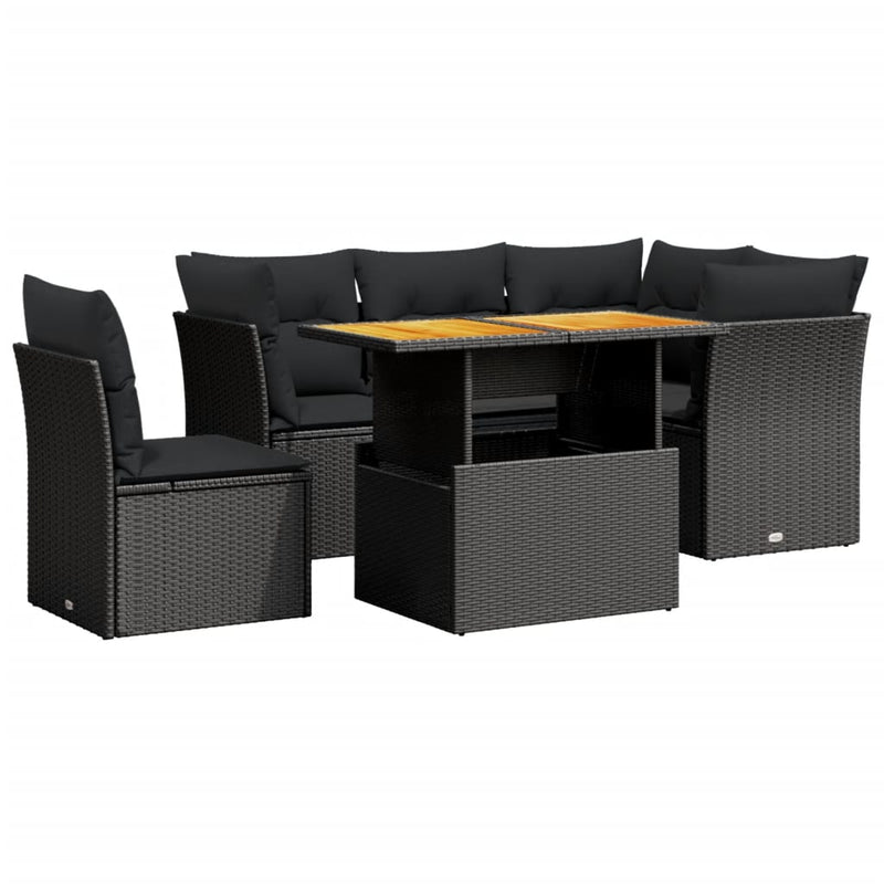 vidaXL 5 Piece Garden Sofa Set with Cushions Black Poly Rattan