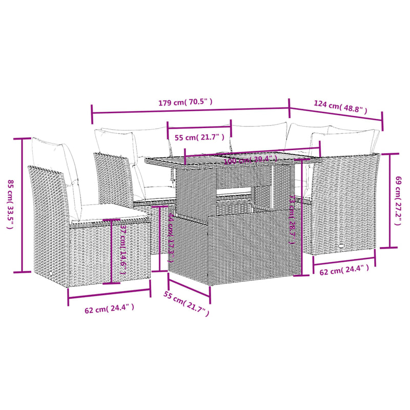 vidaXL 5 Piece Garden Sofa Set with Cushions Black Poly Rattan