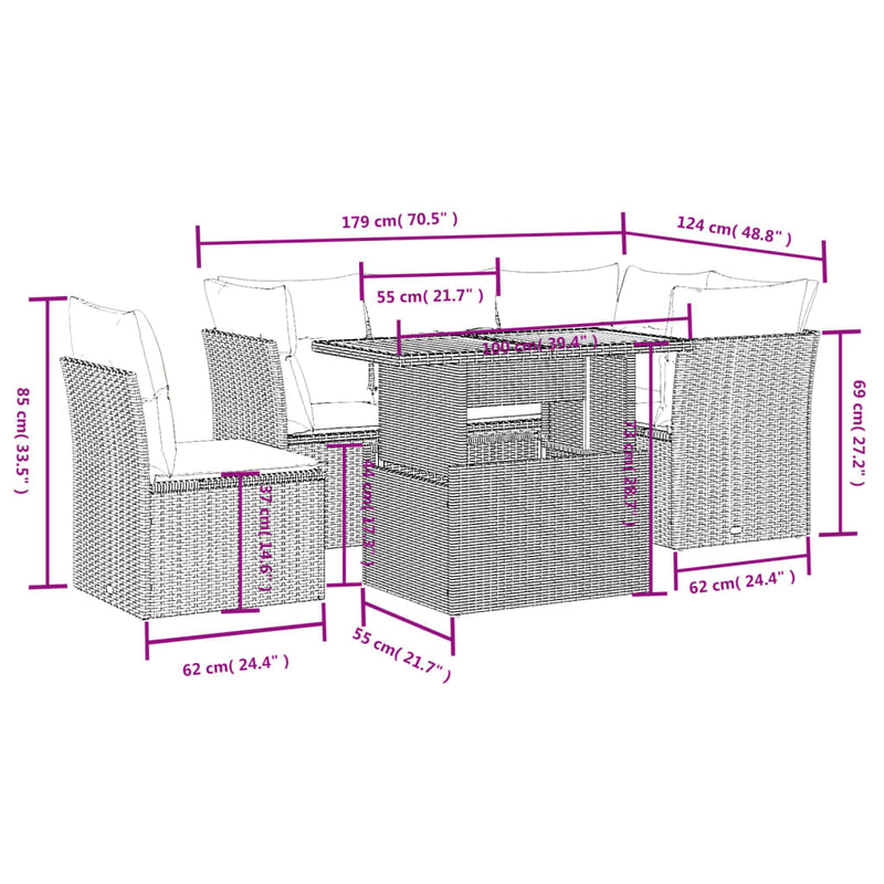 vidaXL 5 Piece Garden Sofa Set with Cushions Grey Poly Rattan