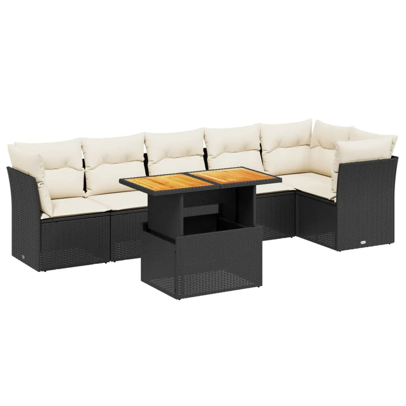 vidaXL 7 Piece Garden Sofa Set with Cushions Black Poly Rattan