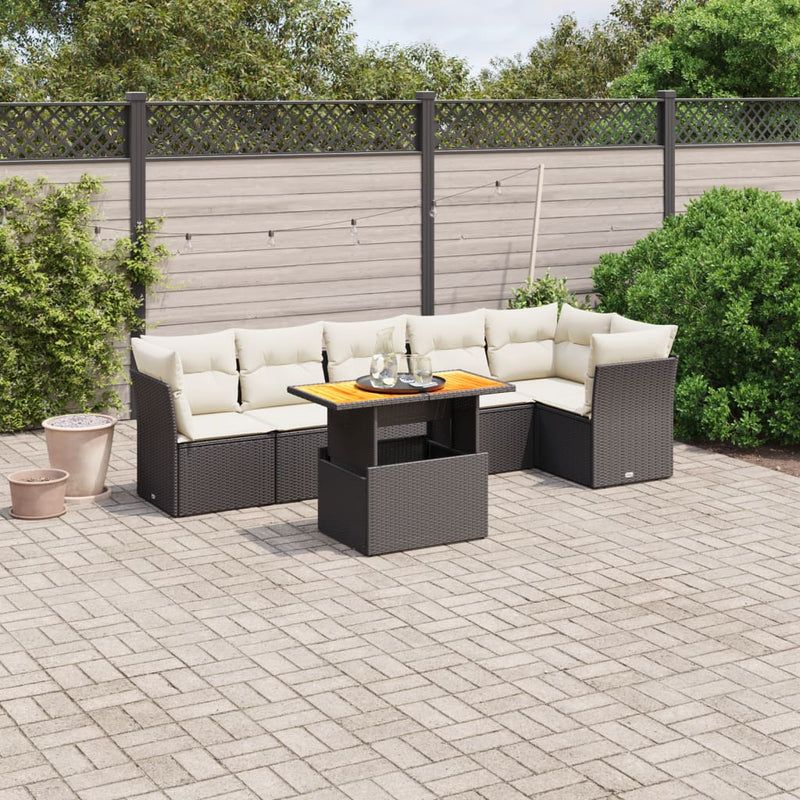 vidaXL 7 Piece Garden Sofa Set with Cushions Black Poly Rattan