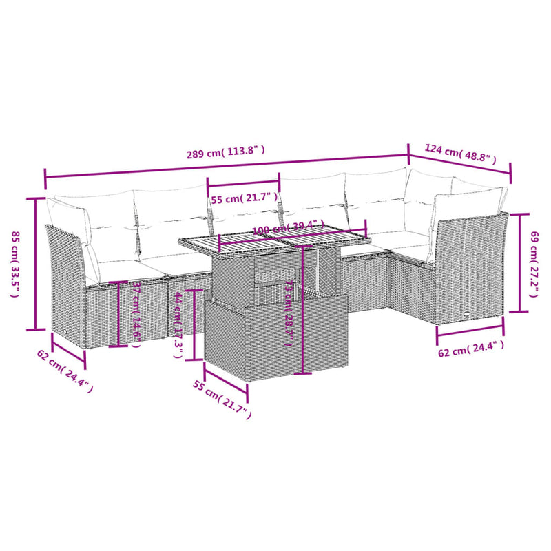 vidaXL 7 Piece Garden Sofa Set with Cushions Grey Poly Rattan