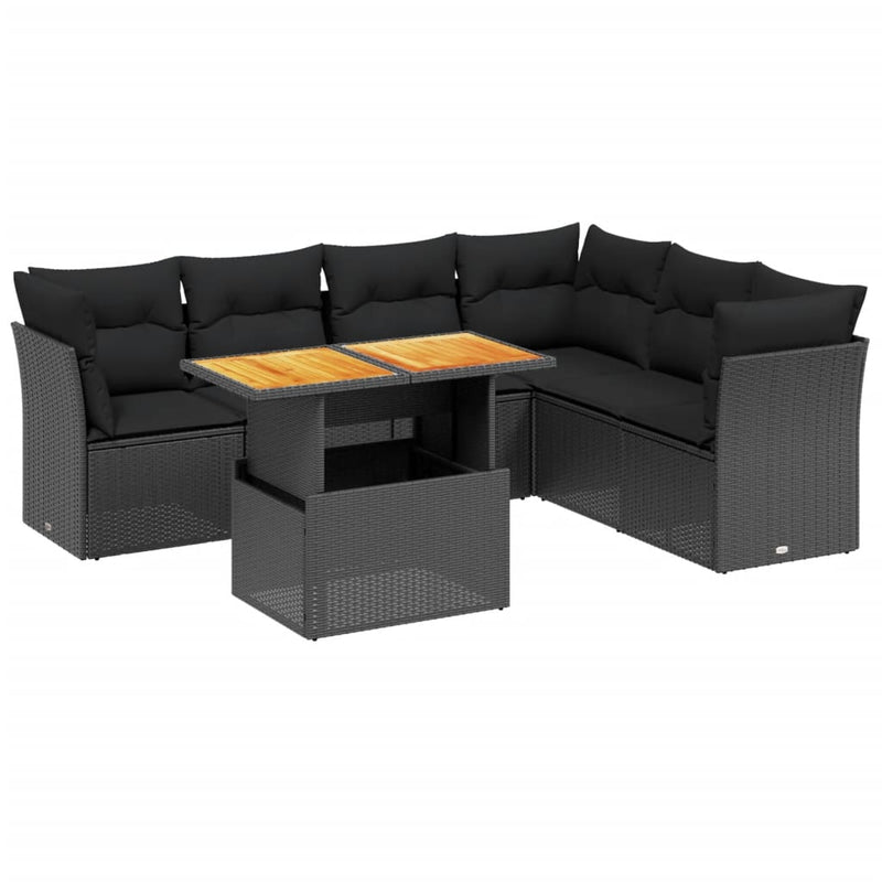 vidaXL 7 Piece Garden Sofa Set with Cushions Black Poly Rattan