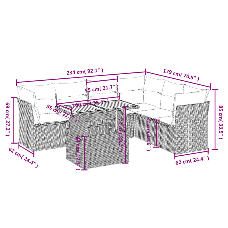 vidaXL 7 Piece Garden Sofa Set with Cushions Black Poly Rattan