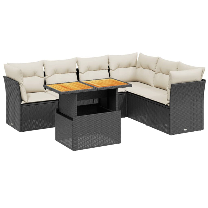 vidaXL 7 Piece Garden Sofa Set with Cushions Black Poly Rattan