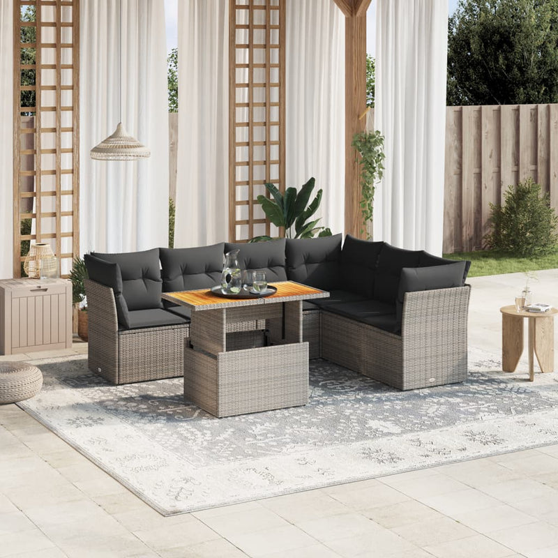 vidaXL 7 Piece Garden Sofa Set with Cushions Grey Poly Rattan