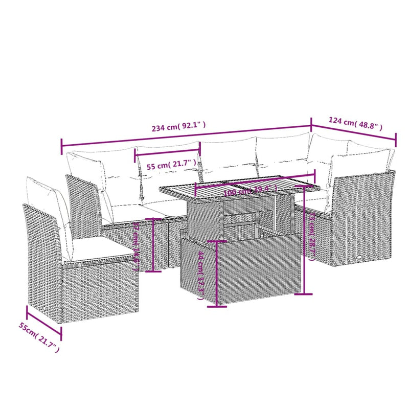 vidaXL 7 Piece Garden Sofa Set with Cushions Grey Poly Rattan