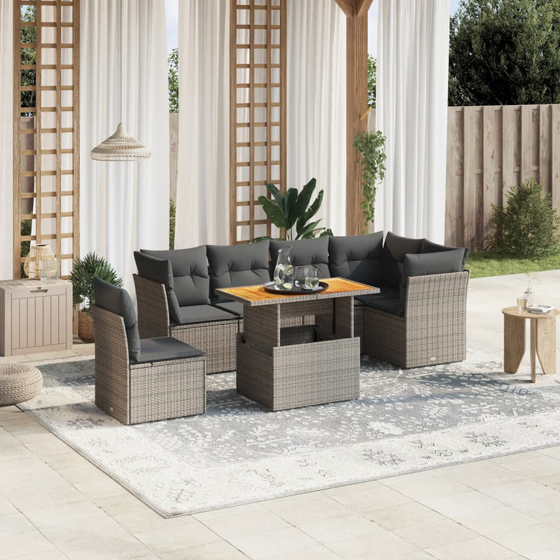vidaXL 7 Piece Garden Sofa Set with Cushions Grey Poly Rattan