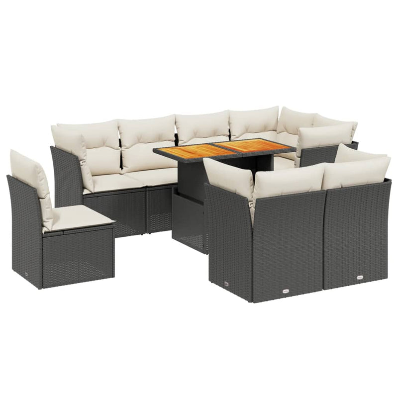 vidaXL 9 Piece Garden Sofa Set with Cushions Black Poly Rattan