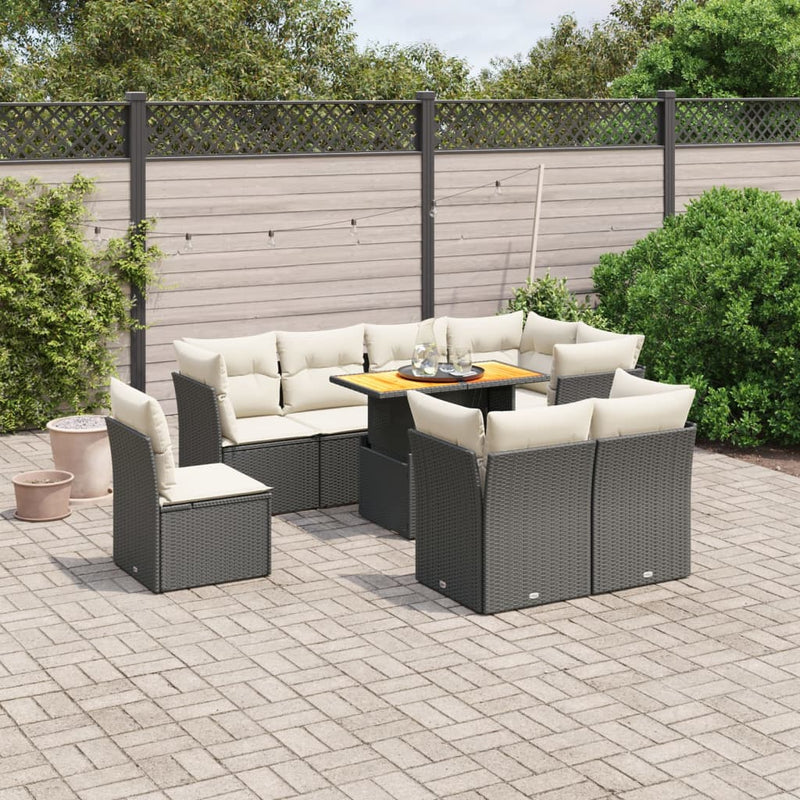 vidaXL 9 Piece Garden Sofa Set with Cushions Black Poly Rattan