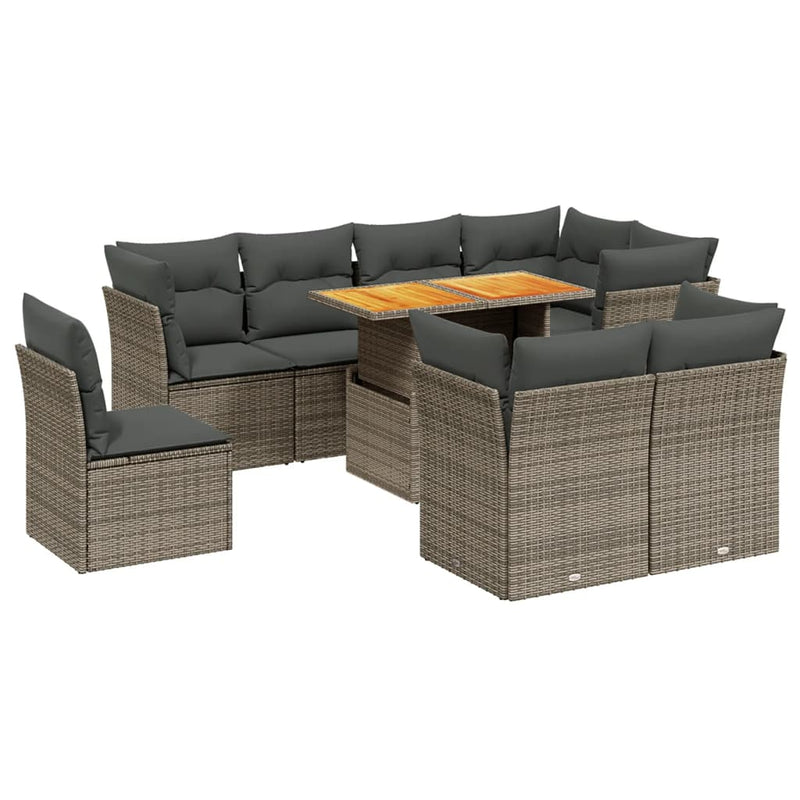 vidaXL 9 Piece Garden Sofa Set with Cushions Grey Poly Rattan