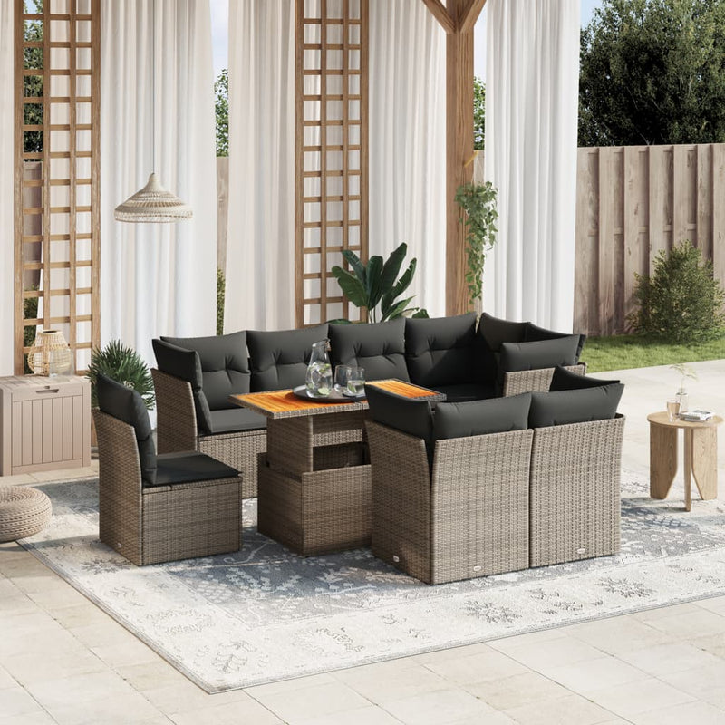 vidaXL 9 Piece Garden Sofa Set with Cushions Grey Poly Rattan
