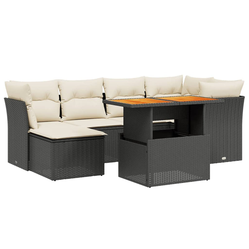 vidaXL 7 Piece Garden Sofa Set with Cushions Black Poly Rattan