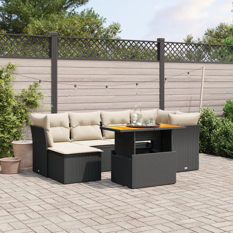 vidaXL 7 Piece Garden Sofa Set with Cushions Black Poly Rattan